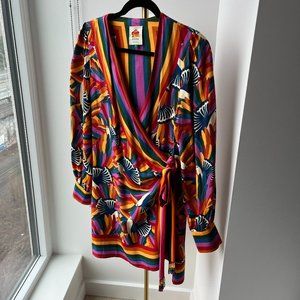 FARM Rio RAINBOW TOUCANS MINI WRAP DRESS Size Small